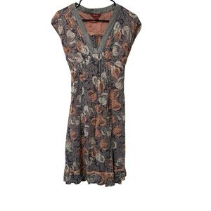 Monsoon Blue and Orange Leaf Print Midi Dress Size 8